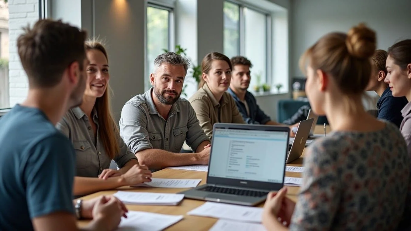 Young Australian veterans receiving guidance on DVA permanent impairment compensation in a support centre.