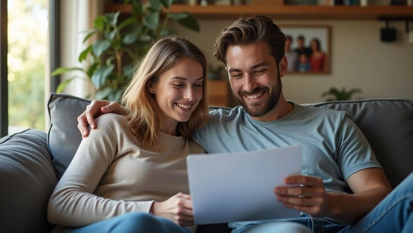 Veteran and partner working together on DVA compensation claim from home.