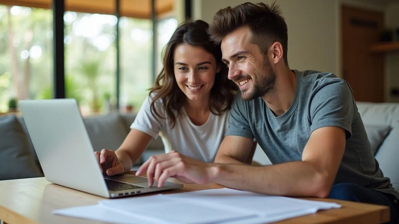 Veteran couple working together on DVA appeal application at home.