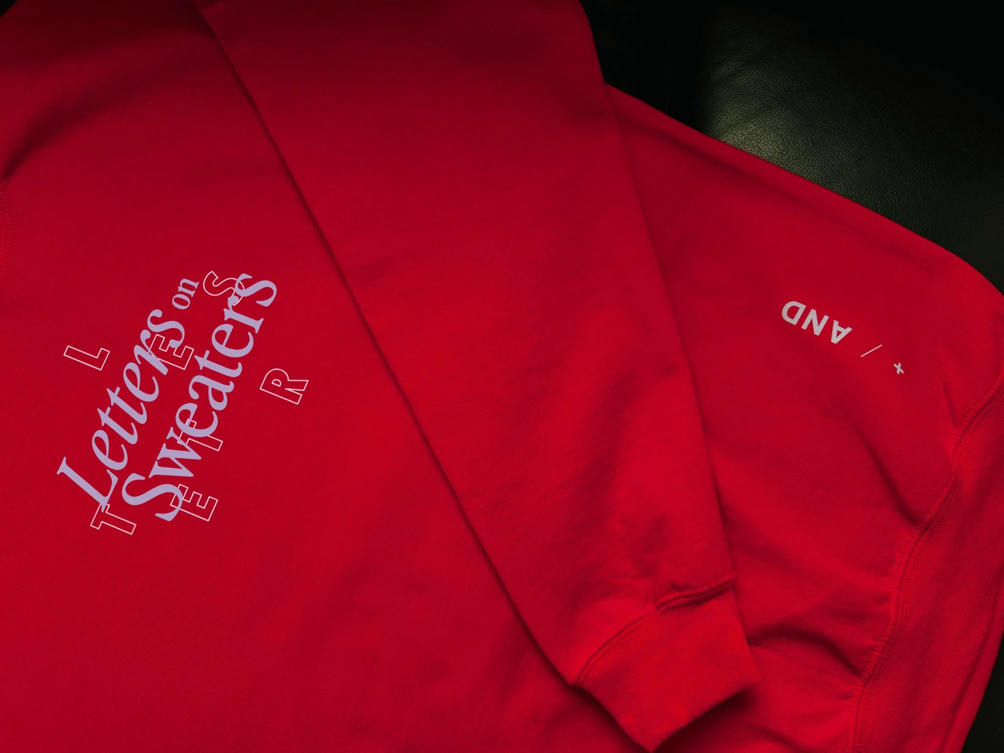 Close up detail of Letters on Sweaters design.