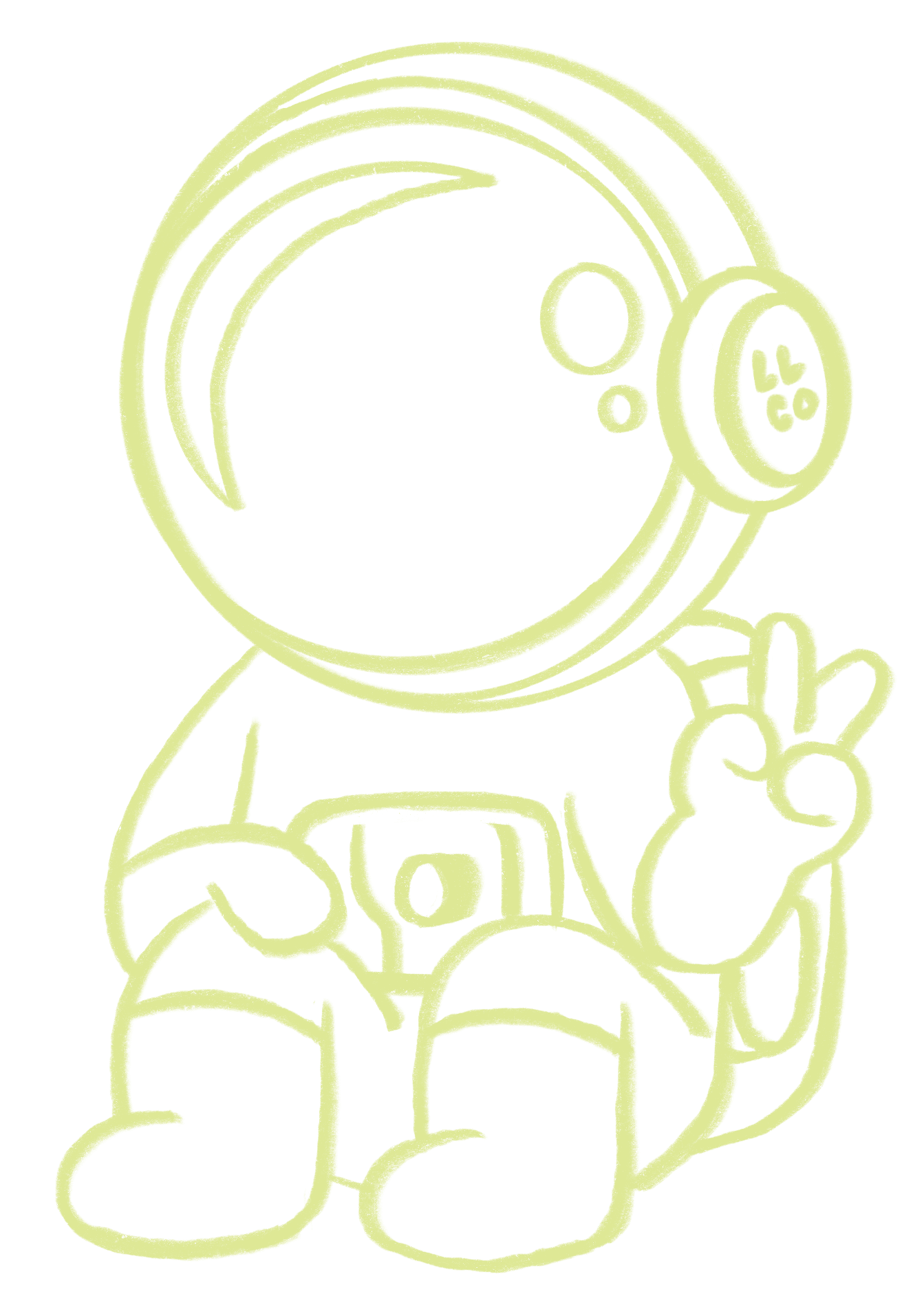 Illustration of an astronaut sitting and giving peace sign