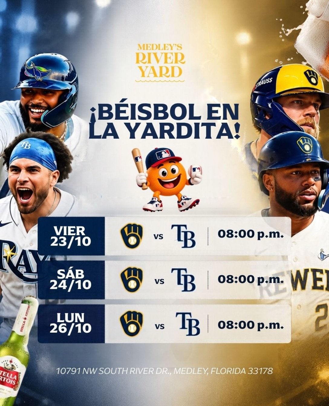 ⚾🔥 &iexcl;EL B&Eacute;ISBOL SE VIVE EN LA YARDITA! 🍻⚾

La emoci&oacute;n de la MLB se disfruta mejor con buena comida, bebidas fr&iacute;as y el mejor ambiente. 🤩🔥

📅 Viernes 23, s&aacute;bado 24 y lunes 26 de octubre
🕗 8:00 PM
⚾ Milwaukee Brew