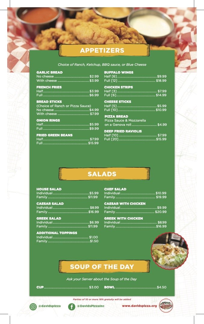Menu — David's Pizza