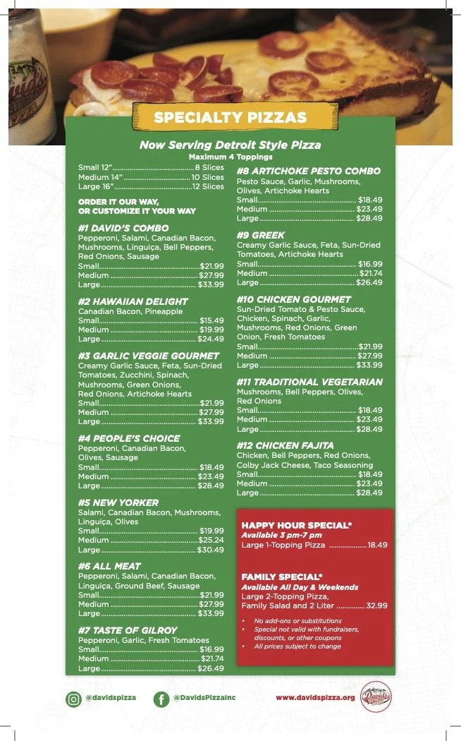 Menu — David's Pizza