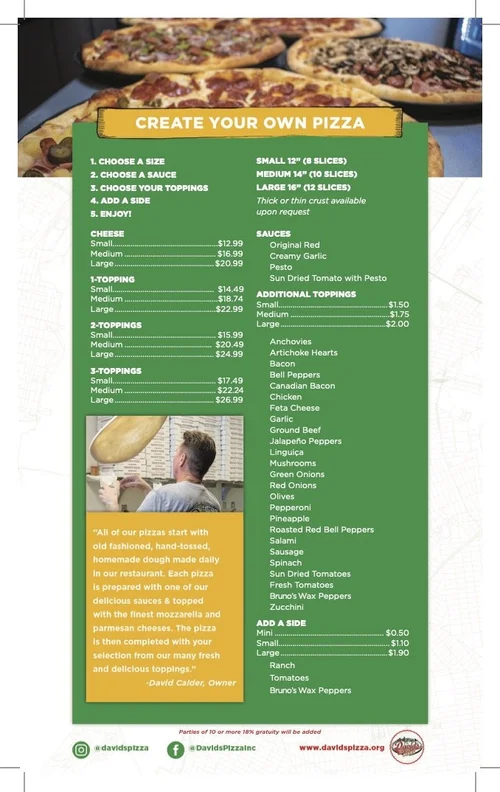 Menu — David's Pizza