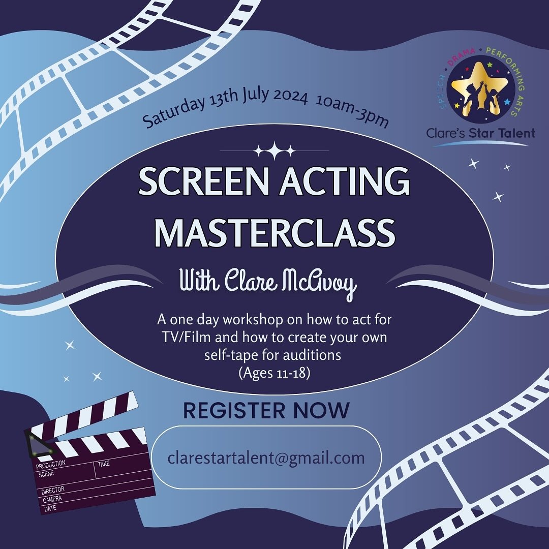 As I am now a casting agent for young performers on Spotlight, I will be holding a Masterclass to prepare our young actors for screen acting, self-tapes for audition, capturing the essence of a character and how to study a script/monologue in depth. 