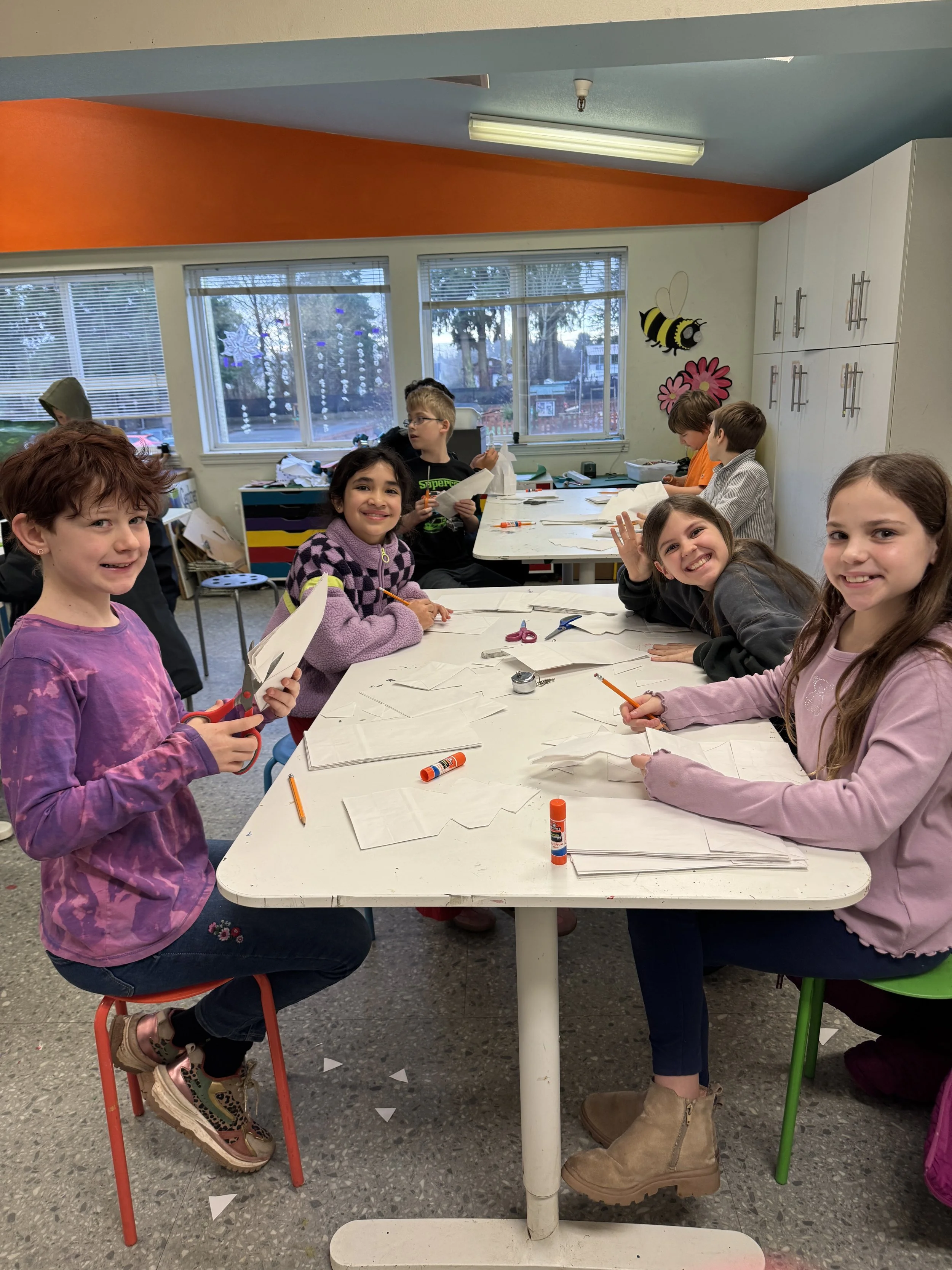 Children working on art piece