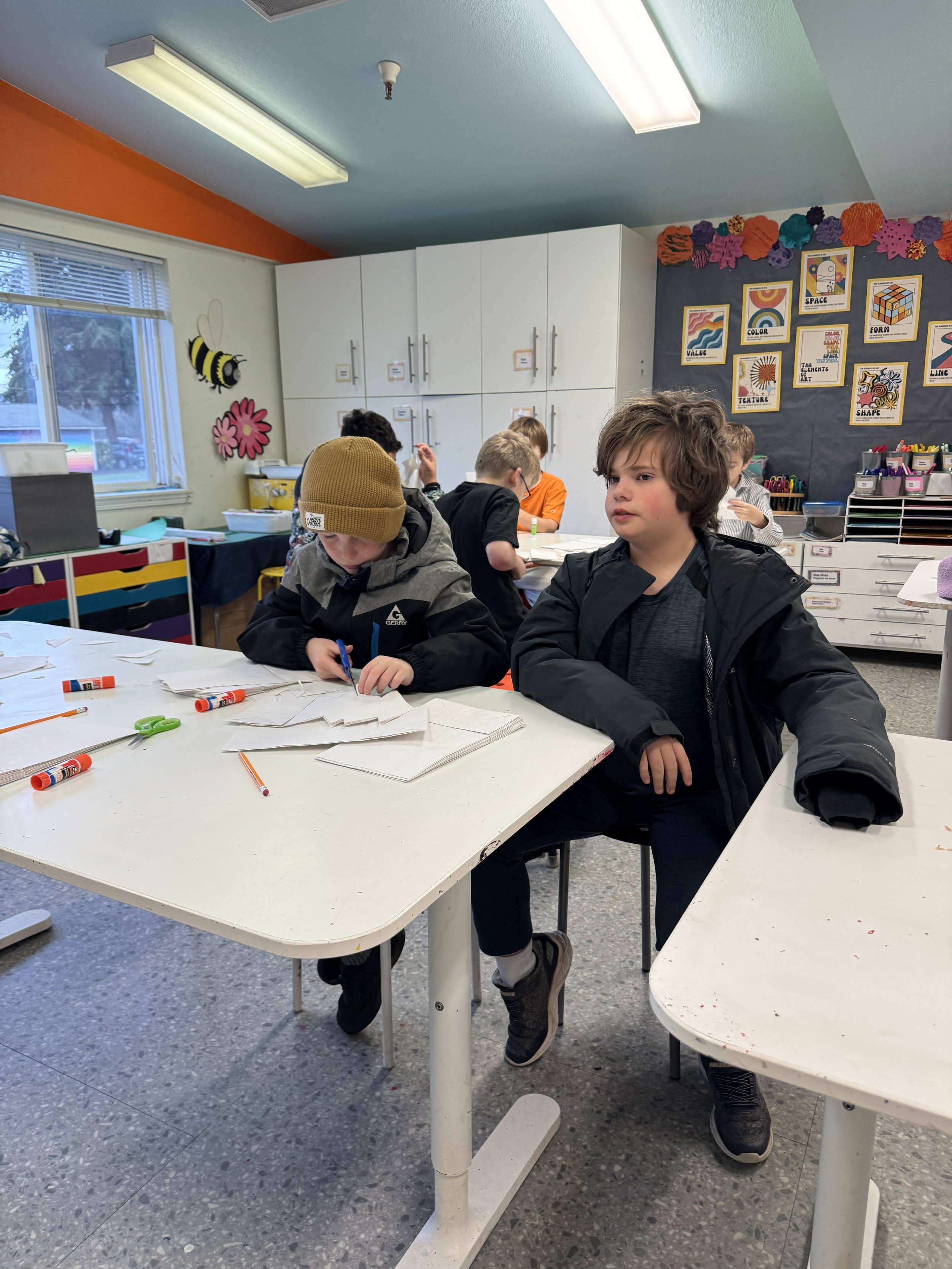 Children working on art piece