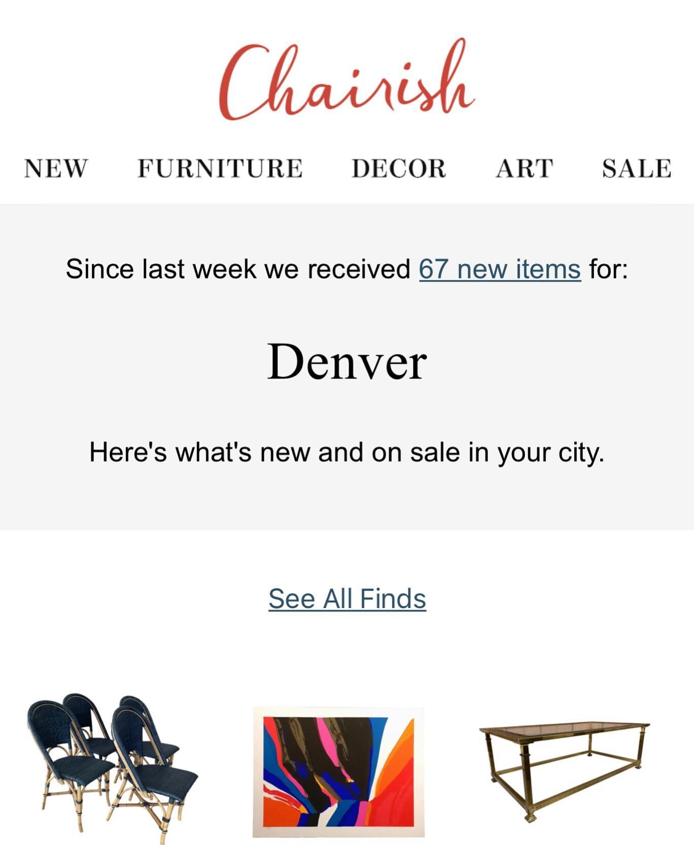 Do you get @chairishco newsletters?!We LOVE that they are tailored to our city; they share LOCAL vintage/antique dealers and their current products available on www.chairish.com! 

Hint: You can save on shipping fees by doing a local pickup! 😉

Grea