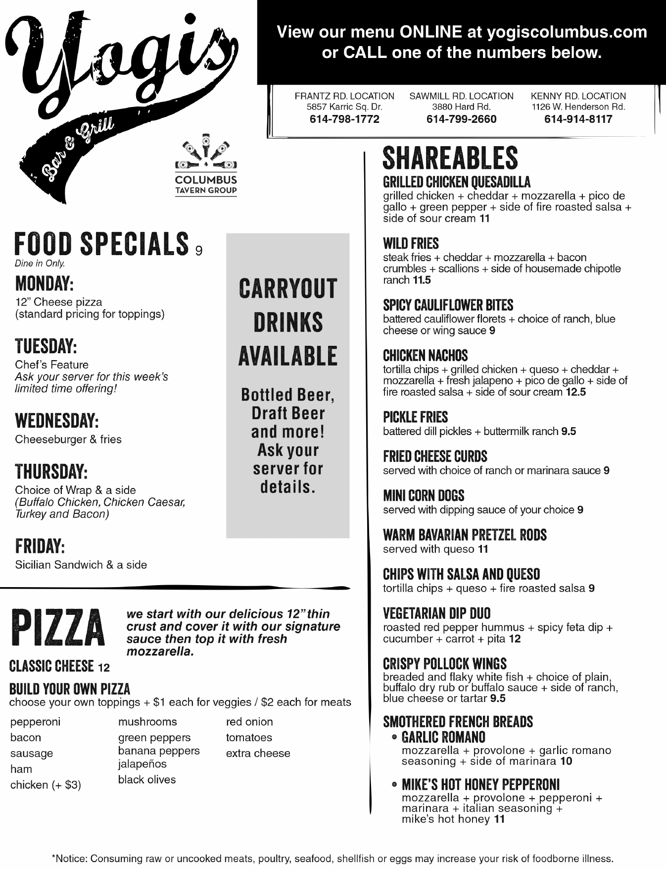 Menu 1 — Yogi's Bar & Grill