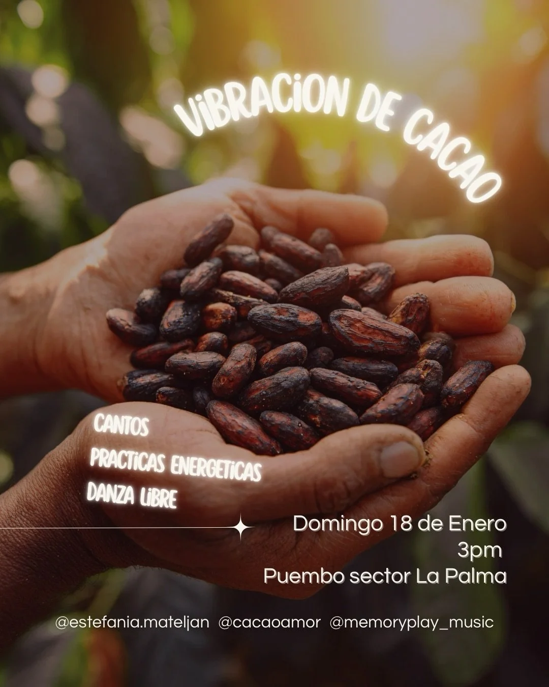 ✨ VIBRACI&Oacute;N DE CACAO ✨

Este domingo abrimos un portal que no se vuelve a abrir igual.
🌿 @cacaoalchemista &uacute;nico evento en Quito.
🦋 @memoryplay_music primera y &uacute;nica vez por aqu&iacute;.

Un encuentro en colaboraci&oacute;n con 