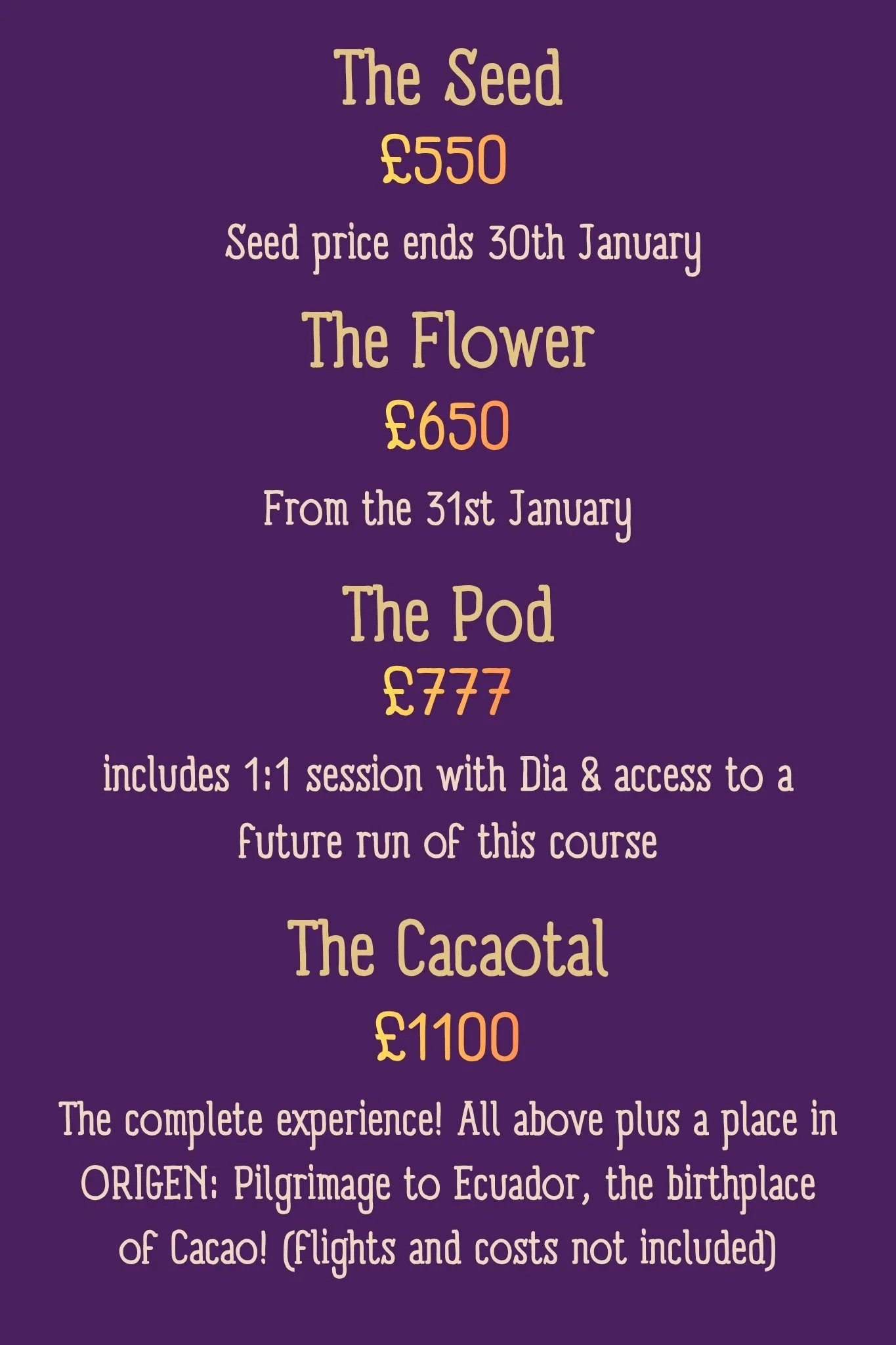 prices for the training 