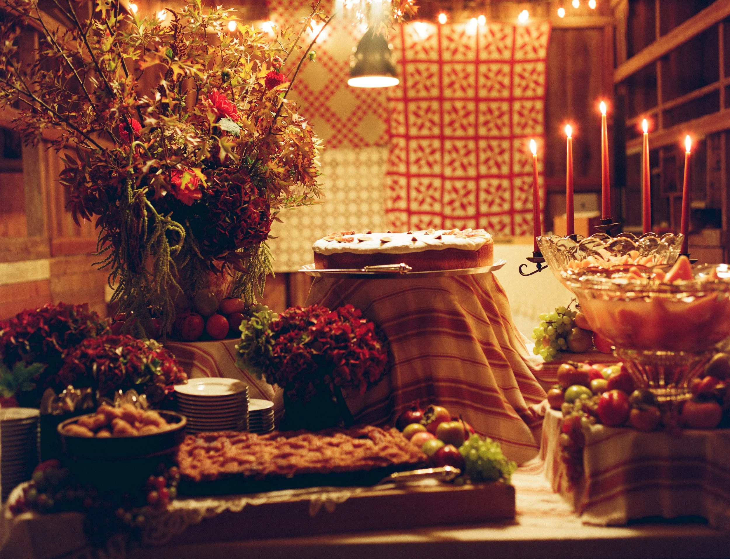 Sonoma County, California Wedding, Dessert Table on Film with Quilts in the Background