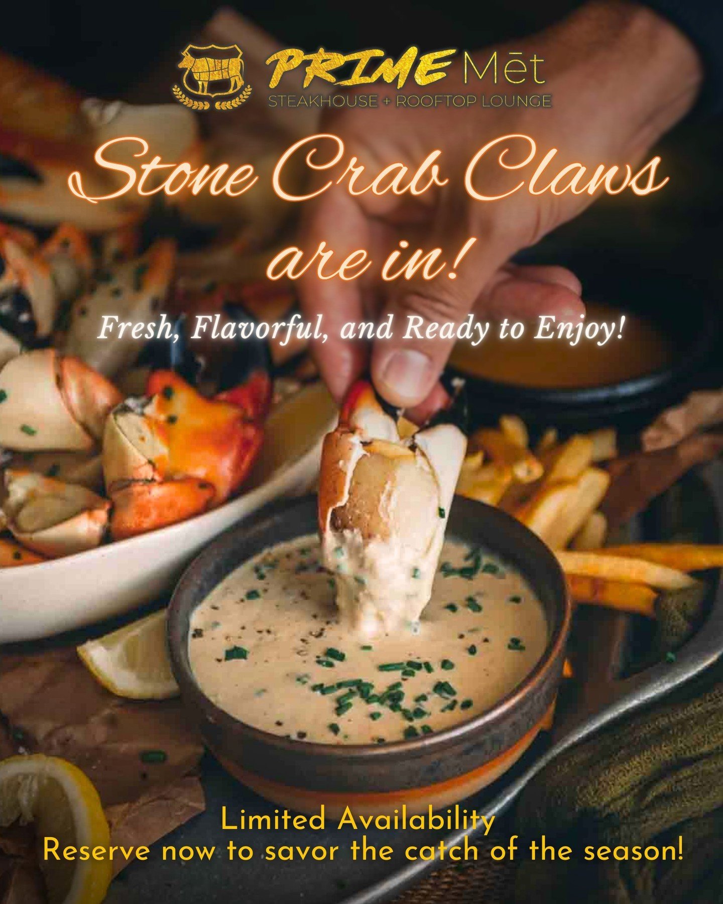 Catch the taste of the season with fresh stone crab claws! 🦀 Whether added to your steak or shared in a seafood tower, these claws bring a touch of coastal luxury to your table. Available for a limited time!

#primemetsteakhouse #steak #steakhouse #