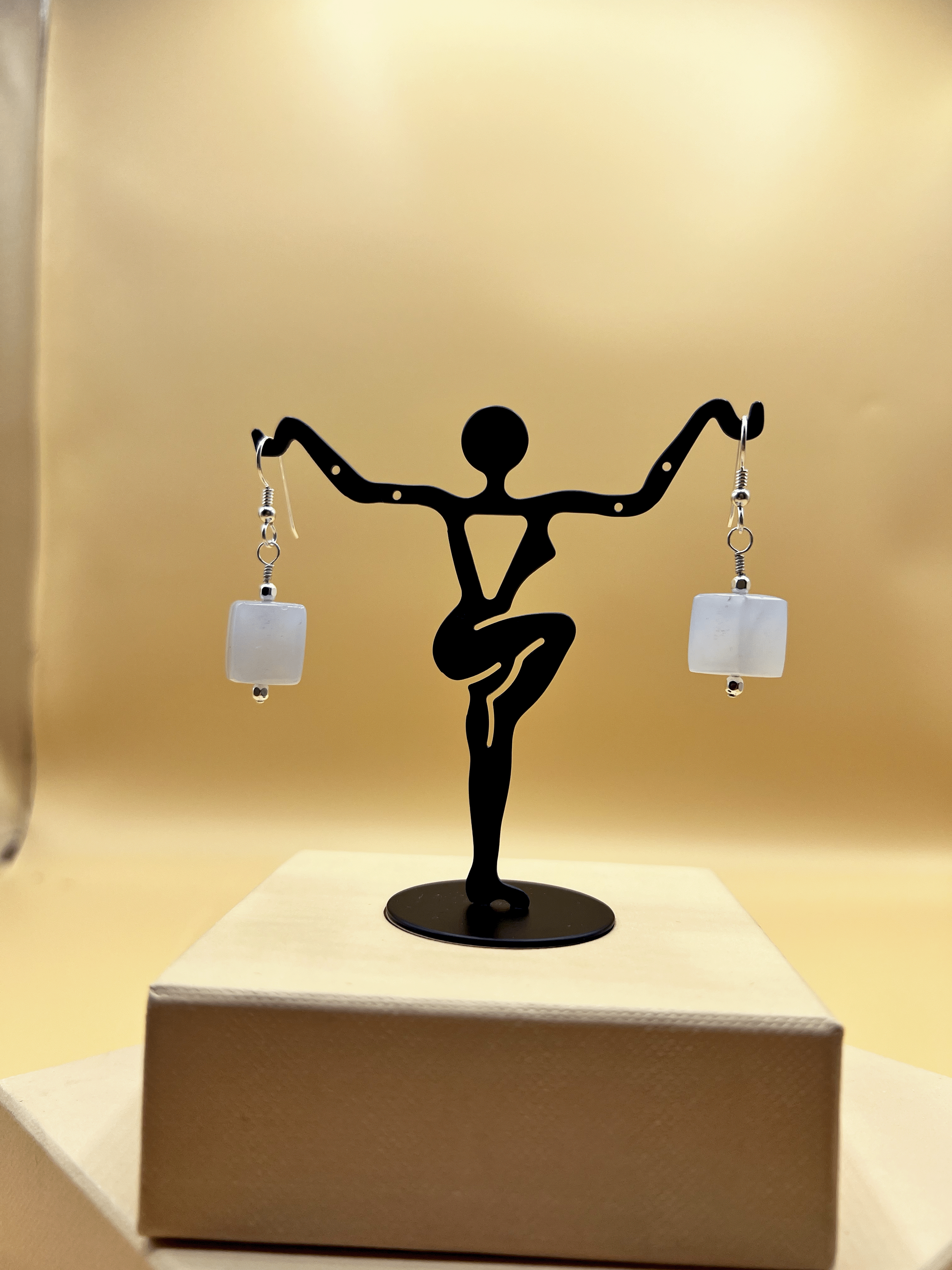 ICY - Light Blue Chalcedony  Square Dangle Earrings .925 Sterling Silver