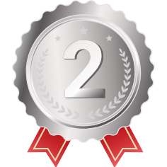 silver second place medal with red ribbons