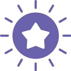 Purple circle with white star icon and rays