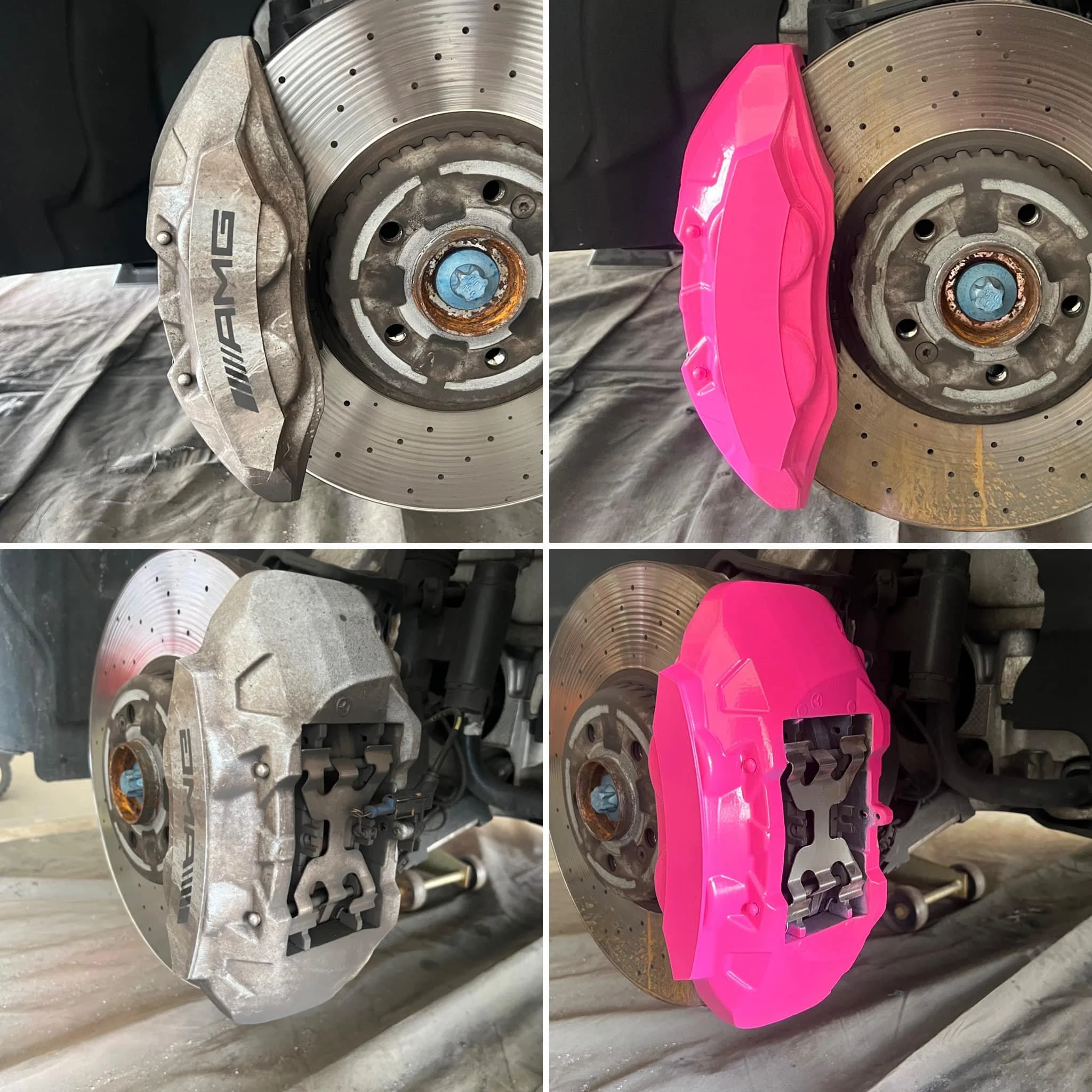 Pink brake calipers