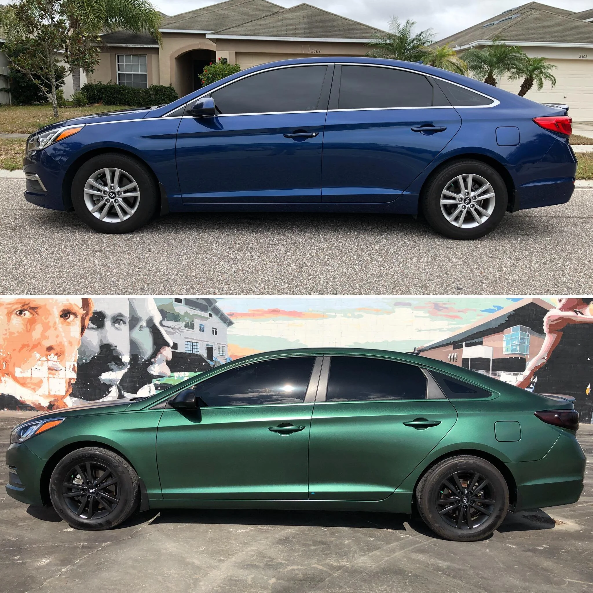 Hyundai Sonata spray wrapped green
