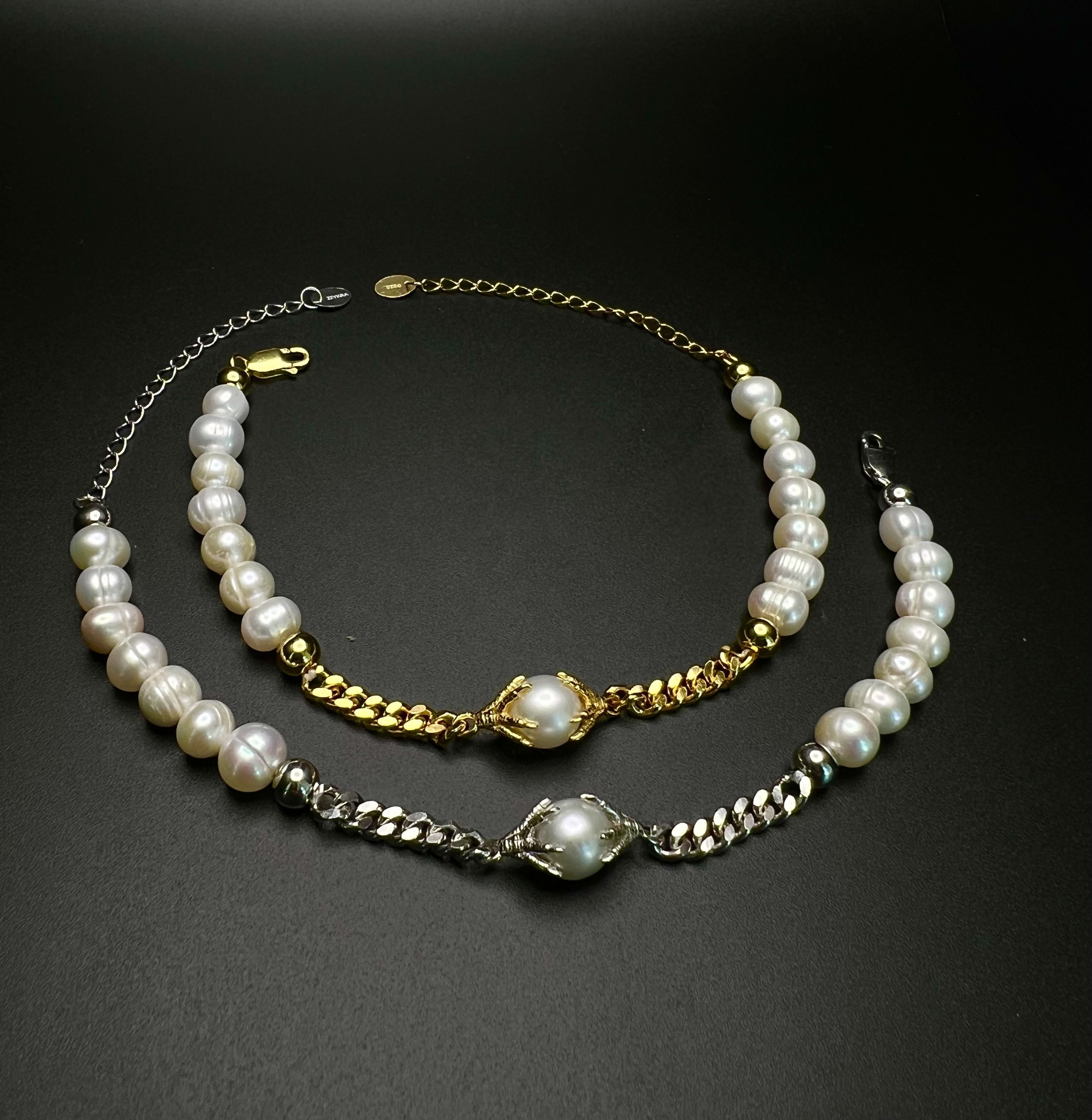 Cuban Link and Pearl Claw Bracelet