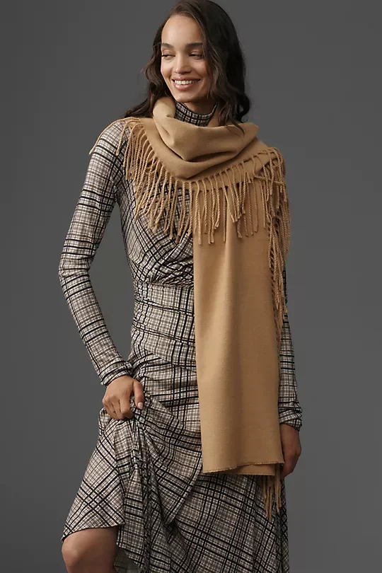 Maeve Brushed Fringe Scarf - Camel