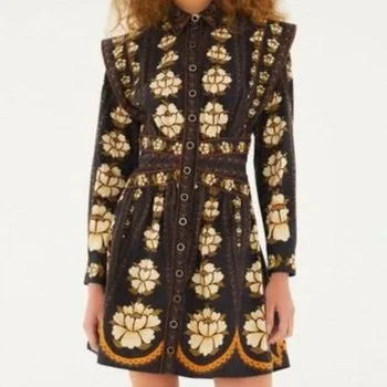 Farm Rio Floral Long Sleeve Cotton Dress Embroidered Flowers