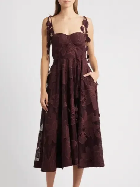 Ciebon Emilia Bustier Lace Midi Cocktail Dress - Chocolate (I'd call it burgundy!)