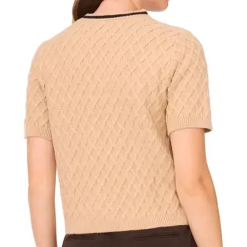 Halogen Diamond Stitch Short Sleeve Sweater - Nomad Camel