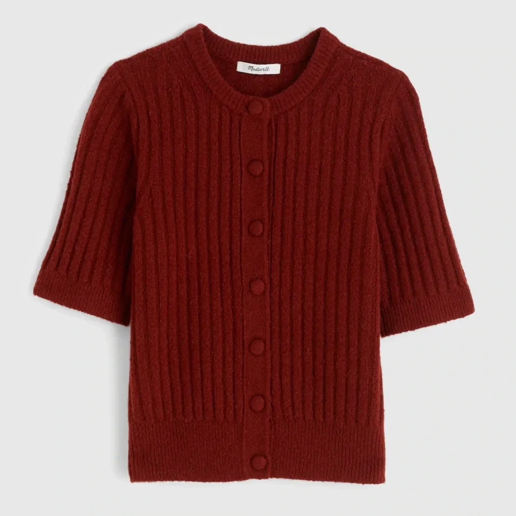 Short Puff-Sleeve Cardigan - Deep Rust