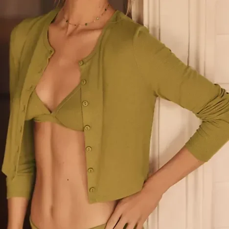 LyreBird Crop Cardigan Sweater - Olive