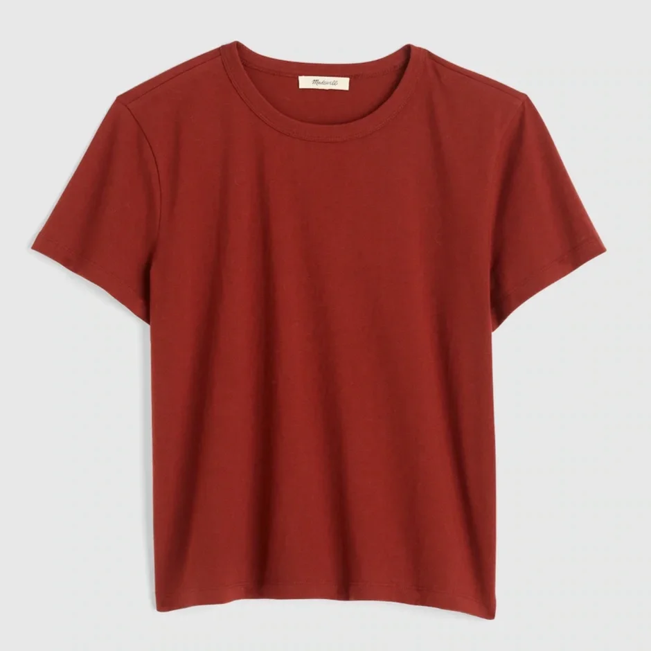 The Perfect Crewneck Tee in Allday Jersey - Deep Redwood