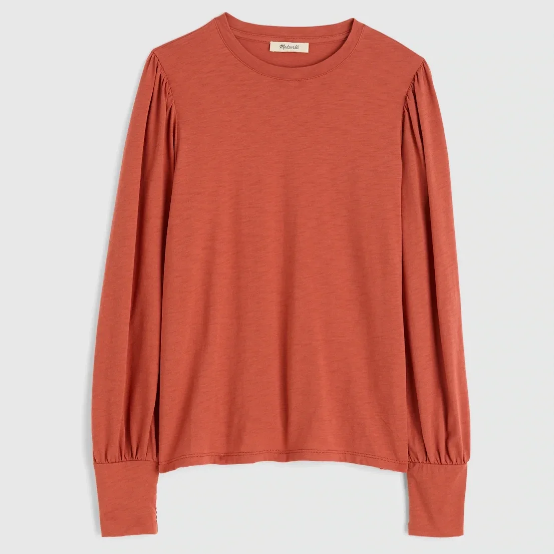 Smocked Long-Sleeve Top in Soft Slub - Faded Brick