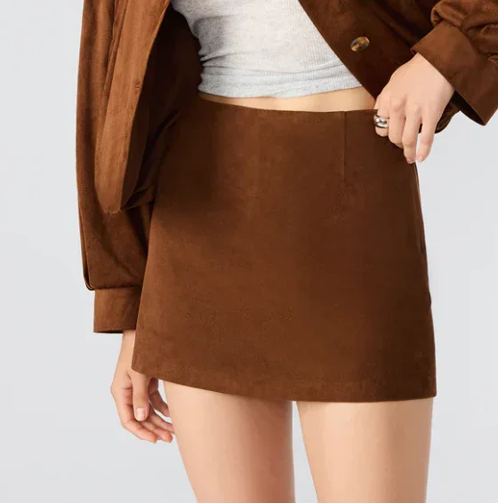 Steve Madden Cindi Faux Suede Built In Short Mini Skirt - Chicory Coffee