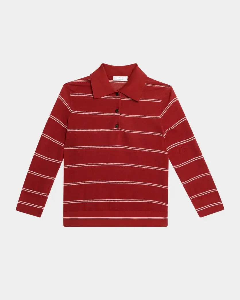 Vince Stripe Cotton Piqué Polo - Brick Rose/Off White