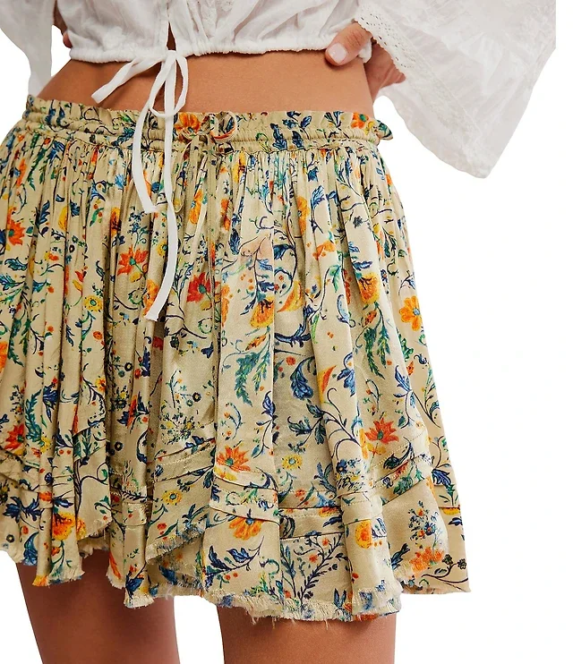 Free People Third Charm Floral Printed High-Rise A-Line Mini Skirt - Green Combo