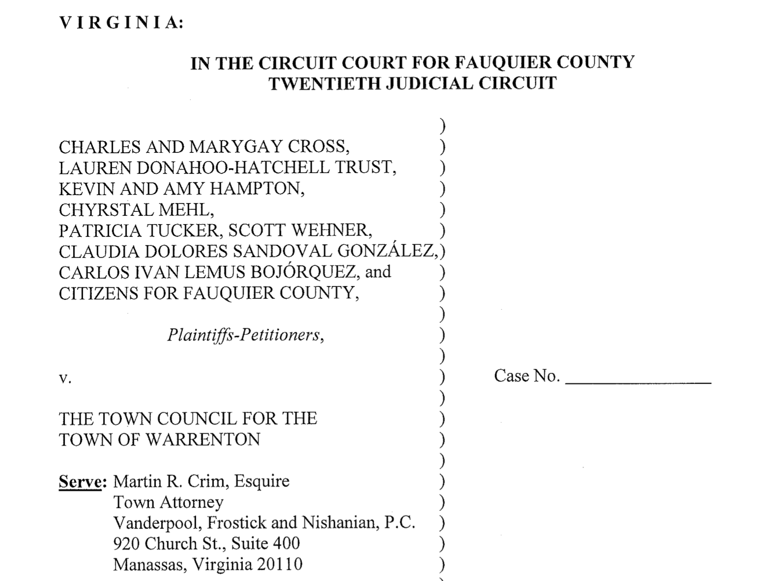 Ten Citizens &amp; CFFC Officially File Litigation Against Warrenton Town Council to Overturn the Amazon SUP