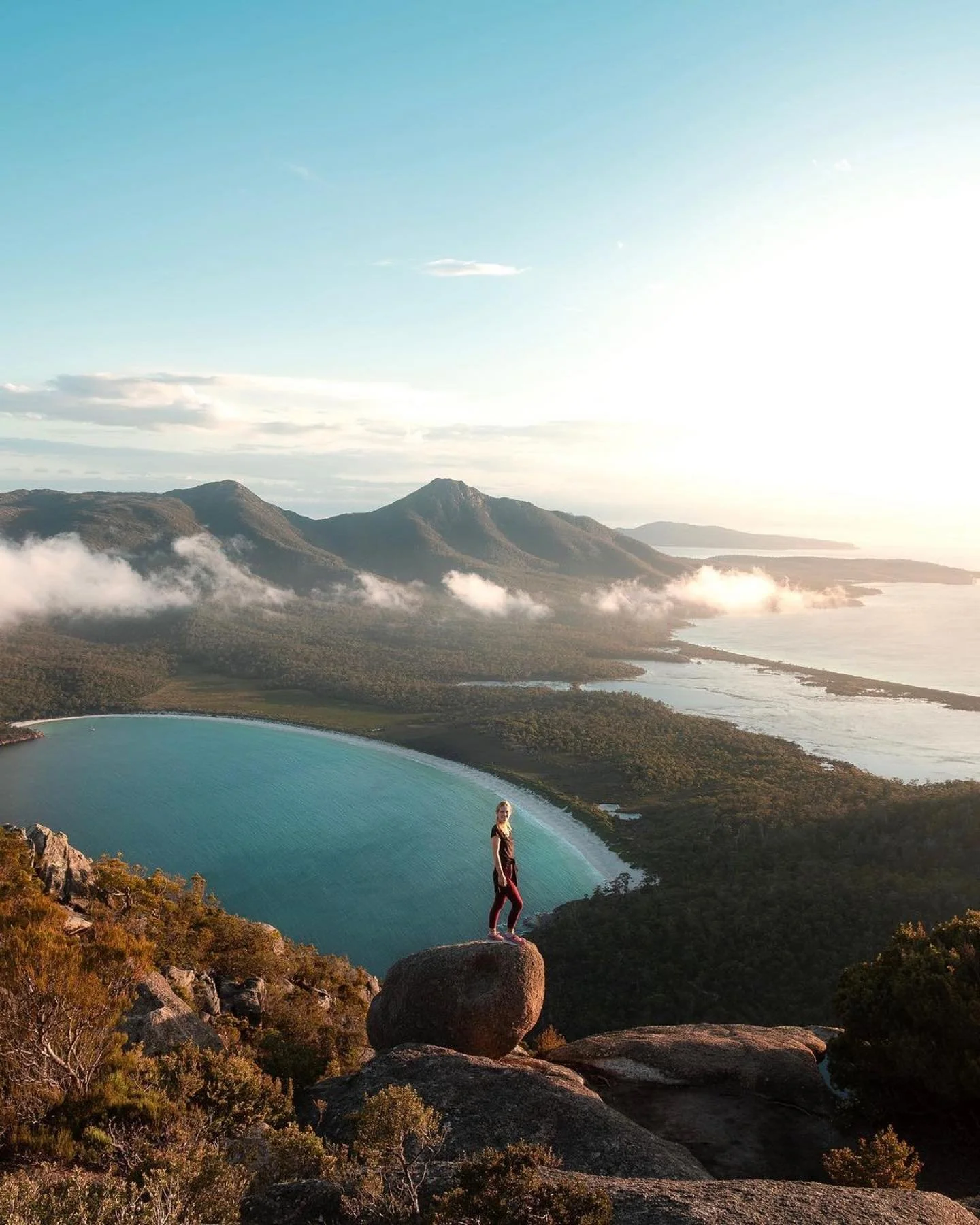 View over Wineglass Bay from the lookout in Freycinet National Park, a short drive from the estate