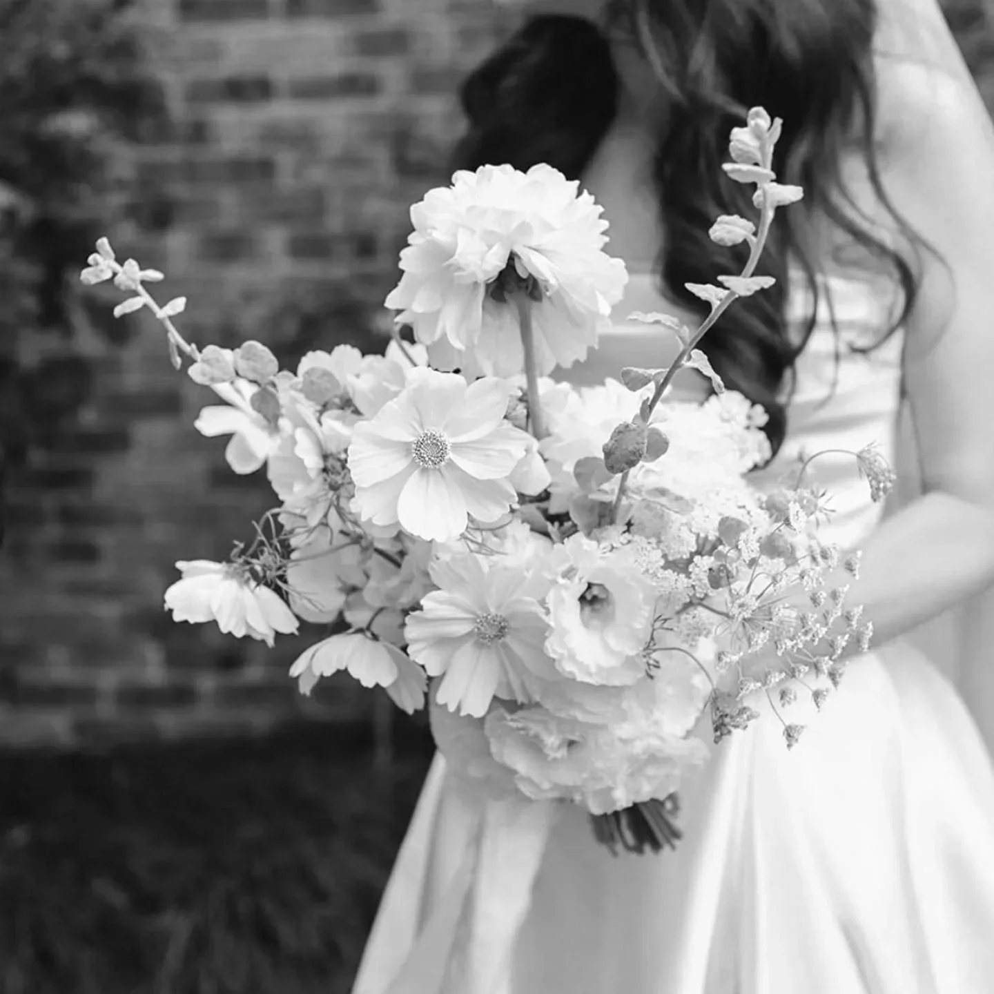 Bridal bouquet of white garden flowers, barn weddings at Wineglass Bay Estate near Freycinet, Tasmania