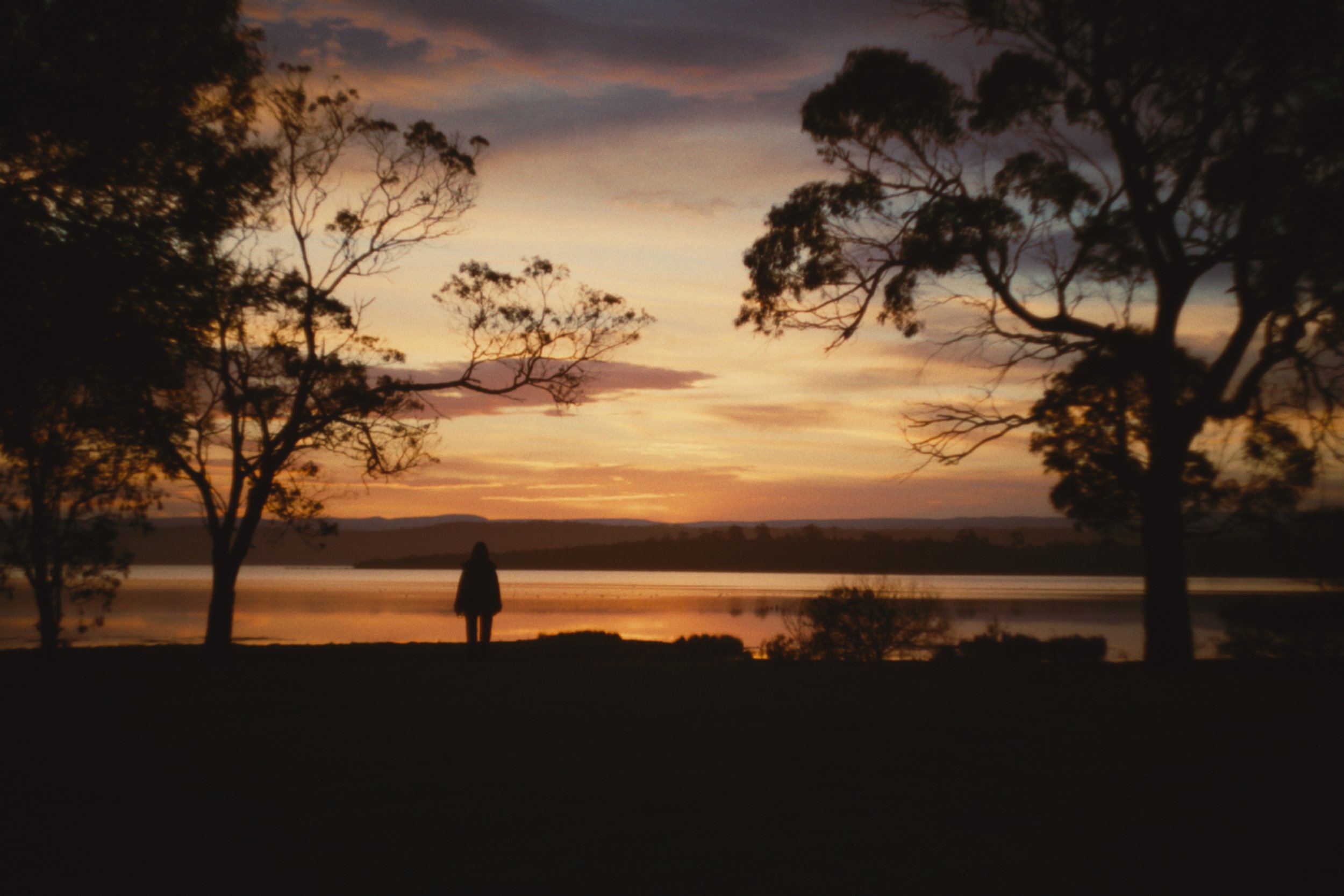 Sunset over Moulting Lagoon at Wineglass Bay Estate near Freycinet