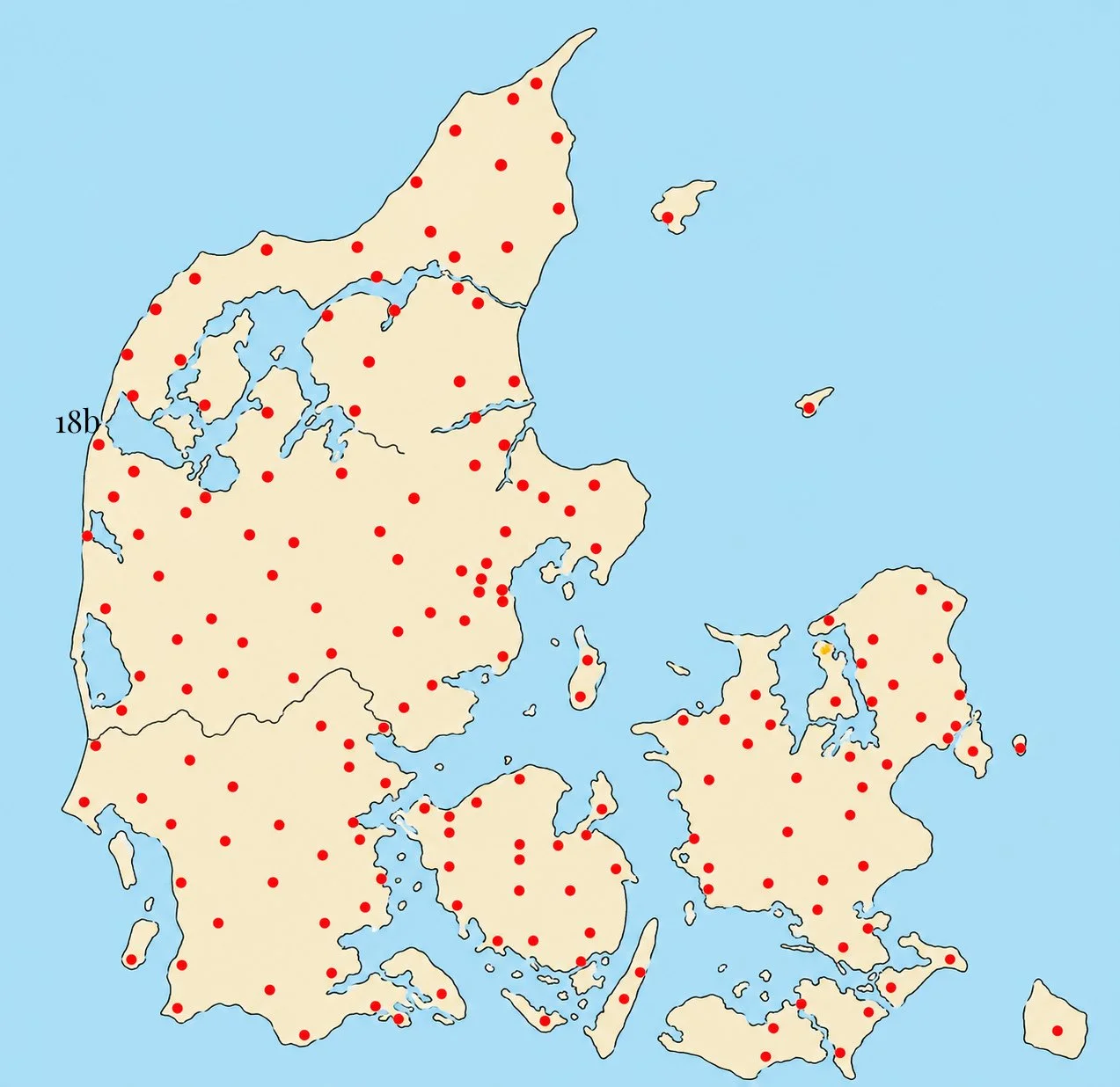De r&oslash;de prikker viser hvor 18b's billetter er k&oslash;bt fra det sidste &aring;r og &aelig;rligt; det er jeg mega stolt af. Vi har altid haft en stor ambition om at leve af Danmark men n&aring;r man s&aring; ser det s&aring; konkret s&aring; 