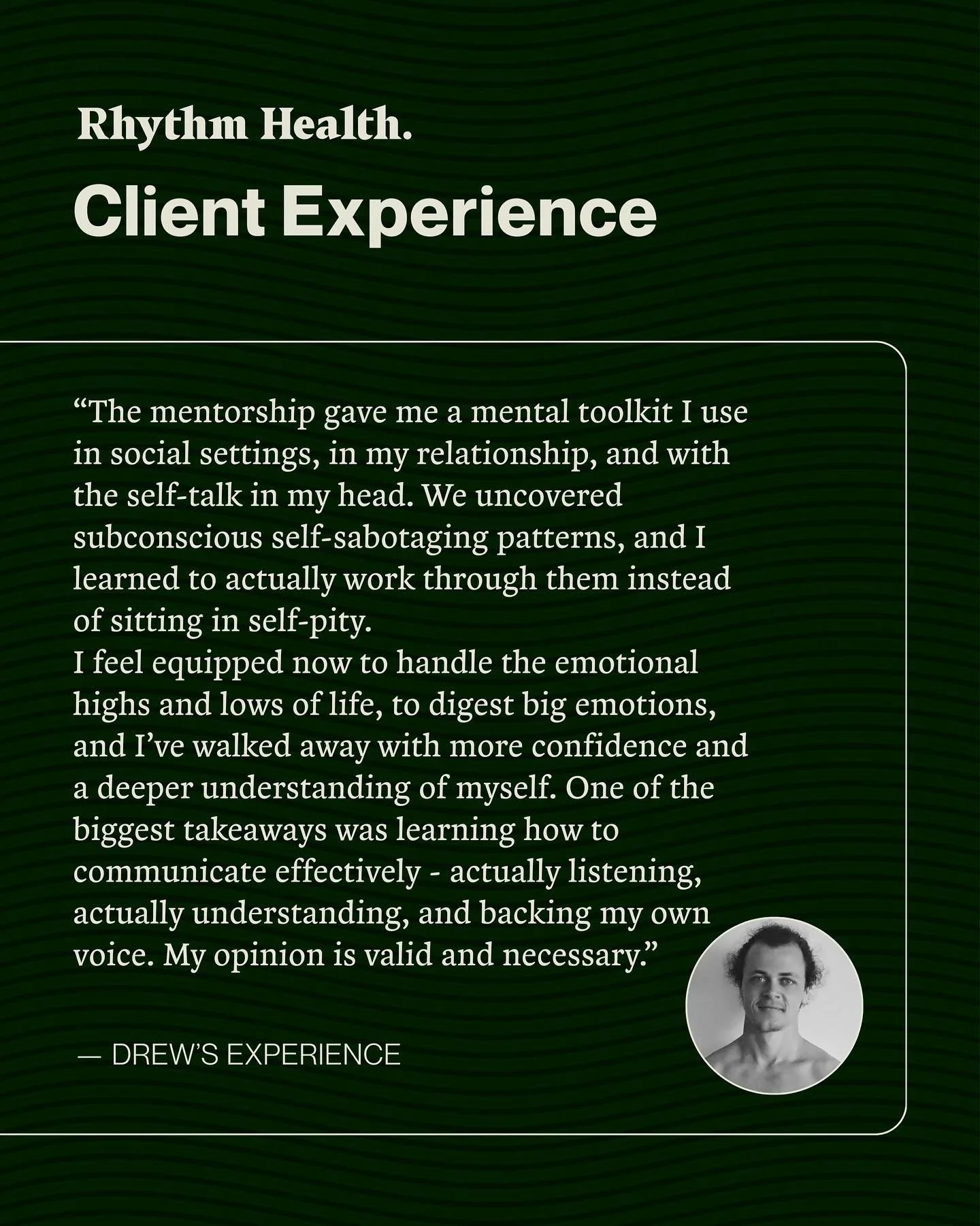 Some men talk about it. Others talk about it and actually do it.

It was a pleasure working with Drew. Our worlds overlapped for years, but our paths didn&rsquo;t properly cross until he made the call and stepped into the last mentorship which I&rsqu