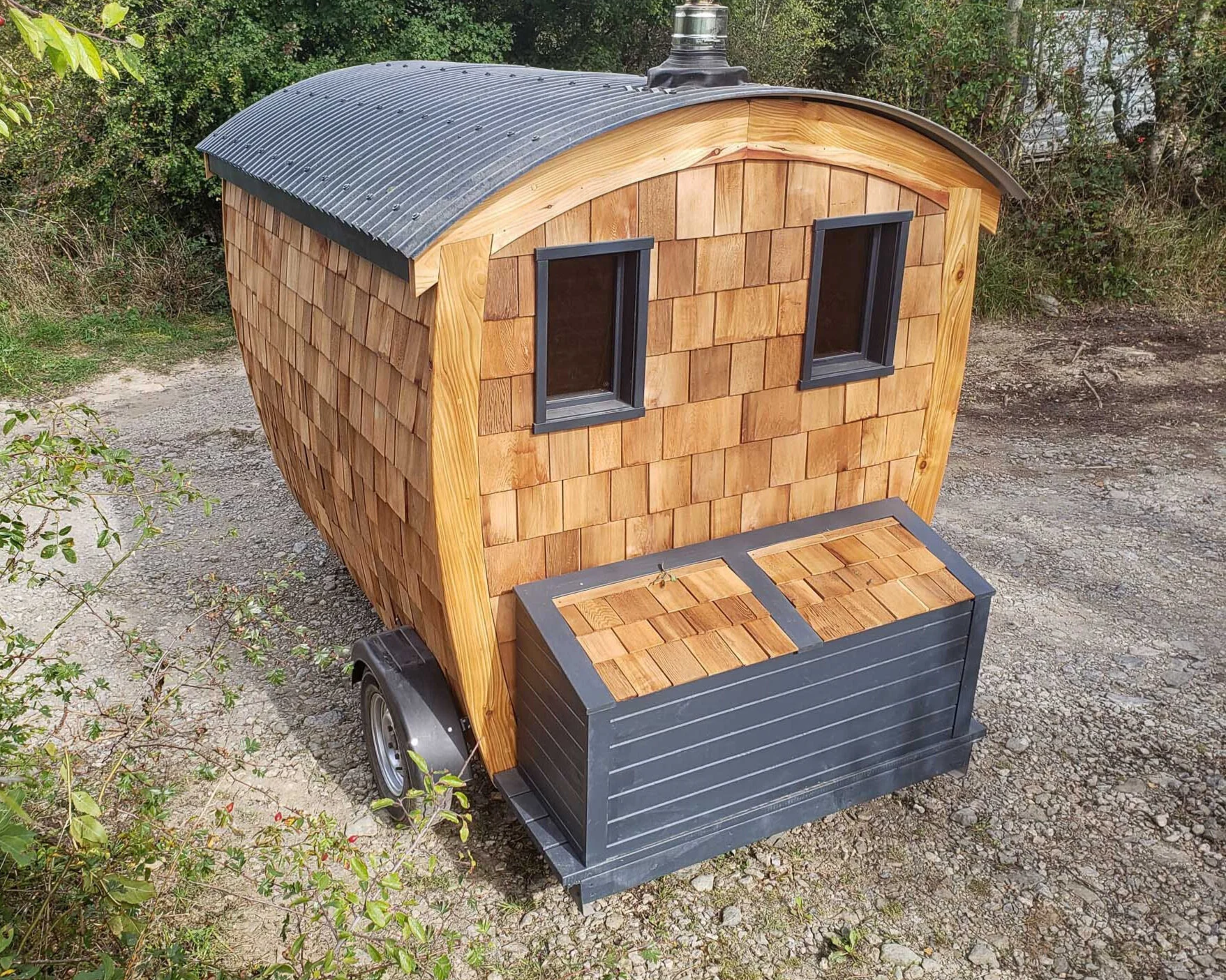 A mobile sauna on a trailer