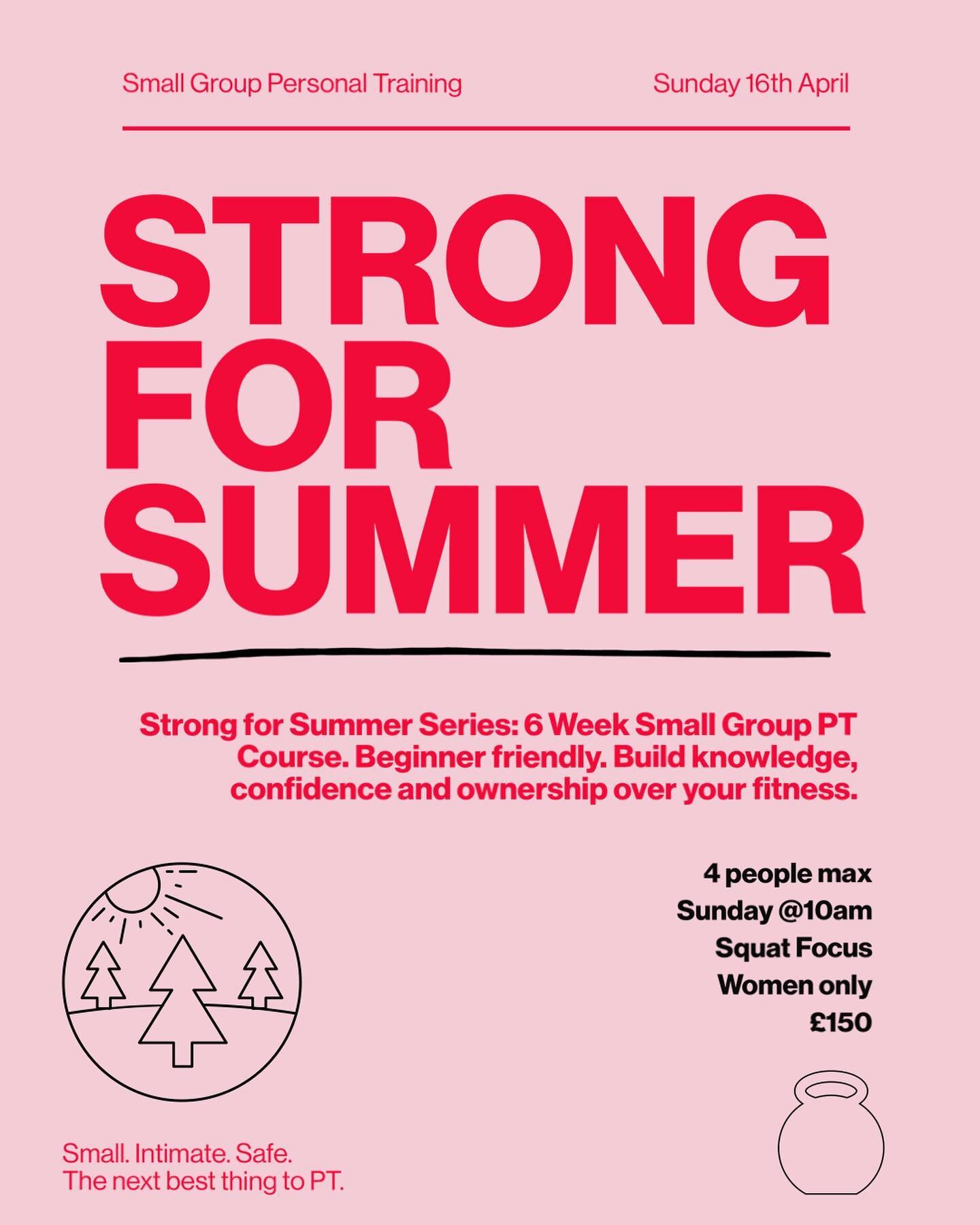 Here we go again! The second 6 week programme in my Strong for Summer Series starts next Sunday 15th April @10am

With the weather brightening up, what better way to get outdoors than to come and learn to lift alongside Mother Nature herself? We&rsqu