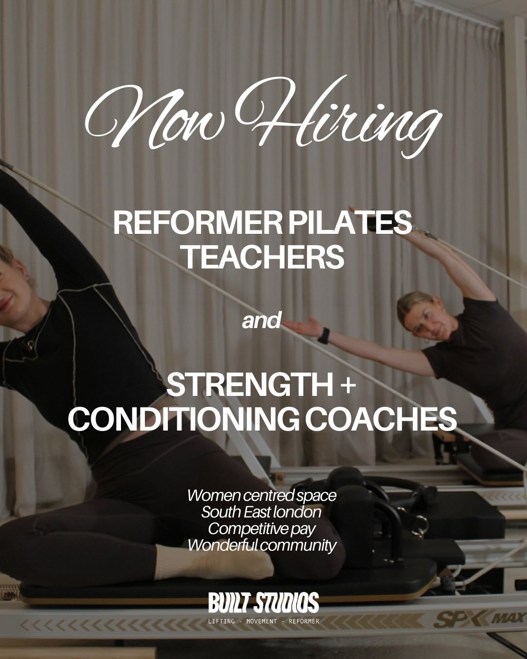 We&rsquo;re hiring 🔥

Built Studios is a women-centred hybrid training space offering Reformer Pilates alongside strength &amp; conditioning. Designed by women, for women. And we&rsquo;re on the hunt for more lovely ladies to join the gang. 

We&rsq