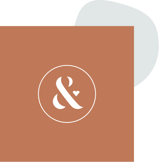 Brown rectangular shape with white abstract logo in the center on a light gray background.