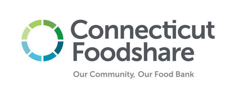 Logo for Connecticut Foodshare featuring a colorful circular graphic and the text 'Connecticut Foodshare' with the tagline 'Our Community, Our Food Bank'.