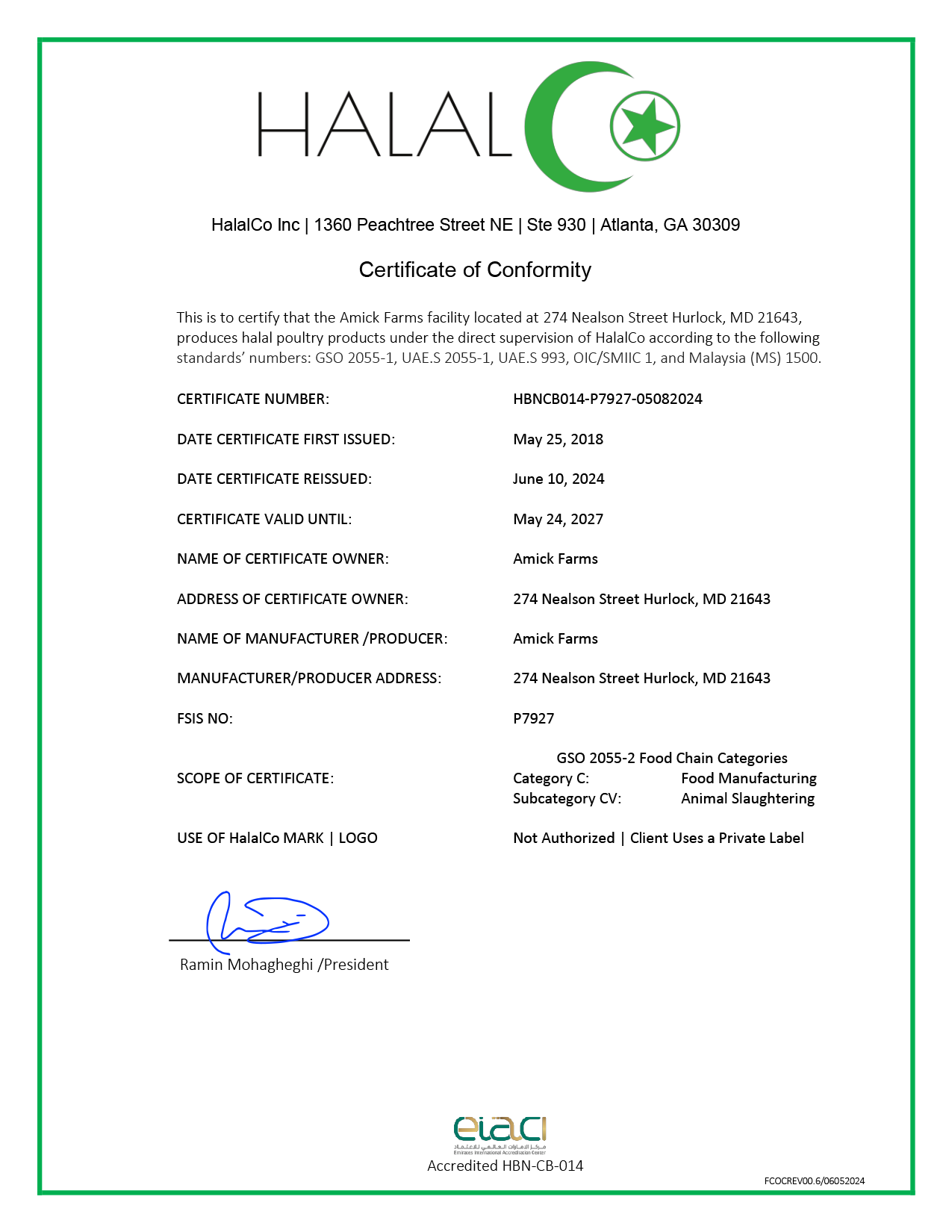 Halal certificate for haven hot chicken