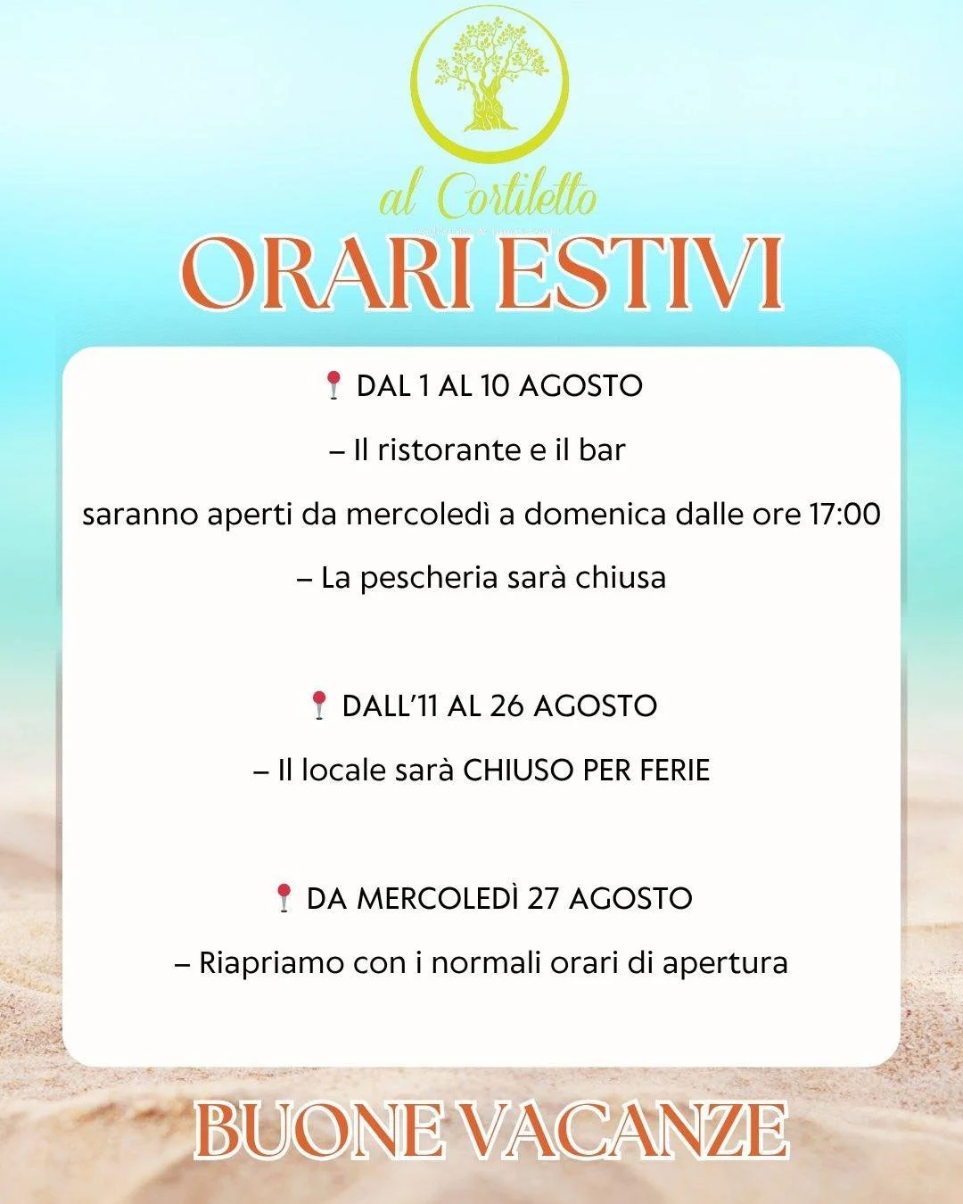 Ultimi giorni prima della pausa estiva vieni a trovarci poi ci rivedremo il 27 agosto