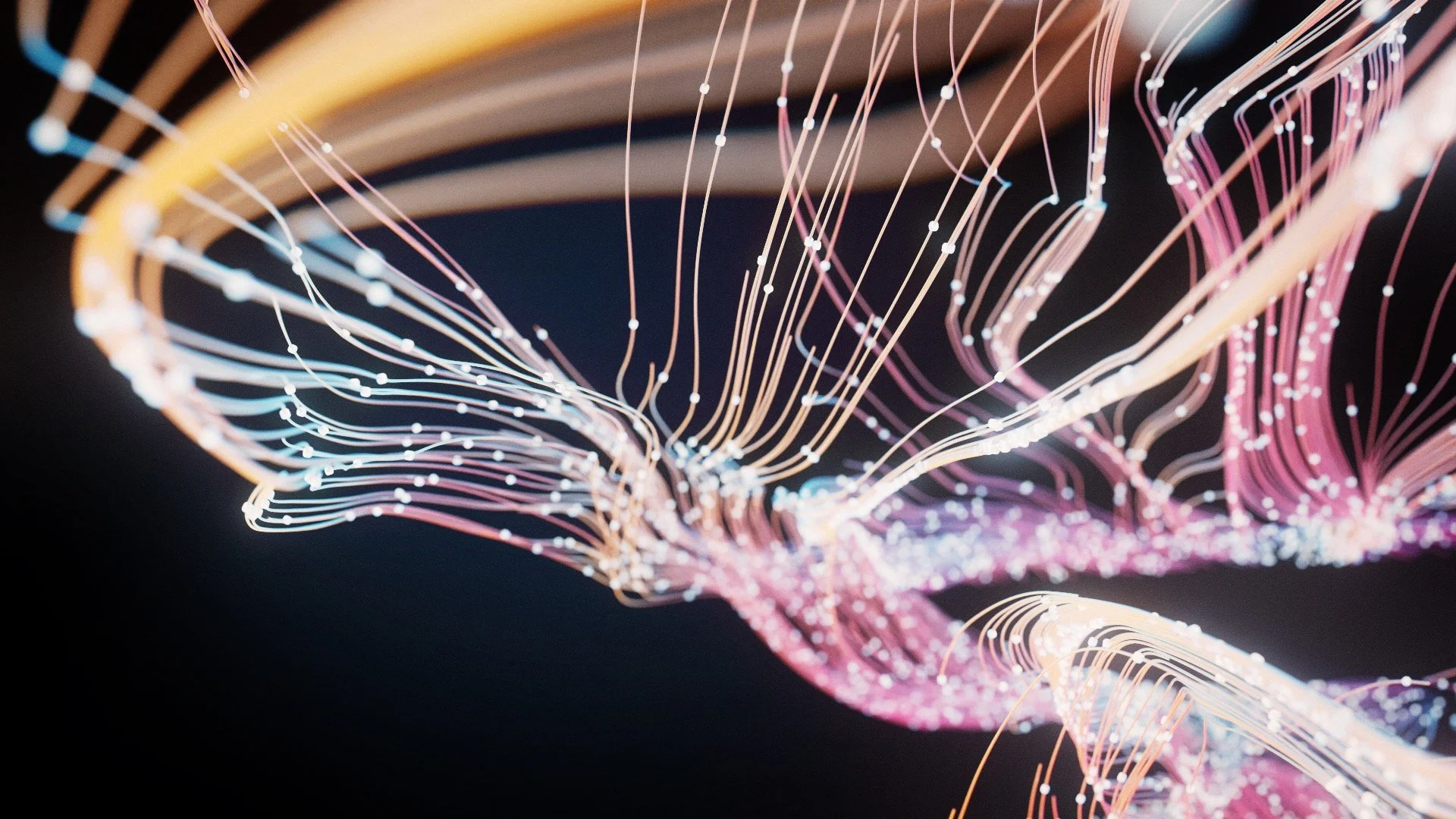 Recent 3D exploration created for Cisco AI &mdash; a visual interpretation of how data flows and interacts into the aesthetics of information. This piece is part of a broader study aimed at developing a visual language for AI that feels human, organi