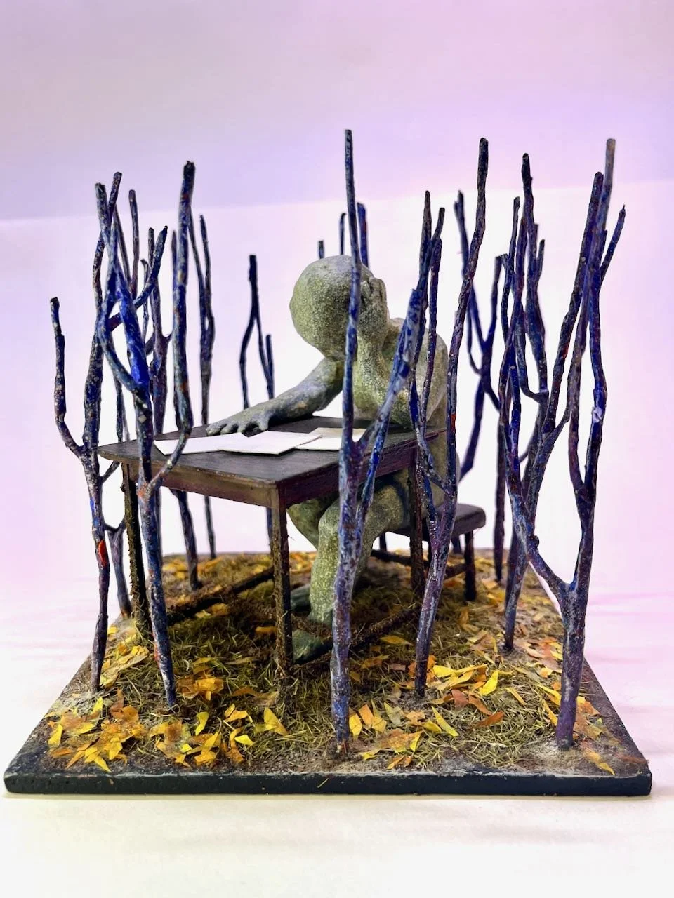 2025, Thinking, Brass, Wire, Paper, Tape, Paste, Varnish, Acrylic, 6" x 6" x 6", Tiny Art Show, Spectra Art Space.